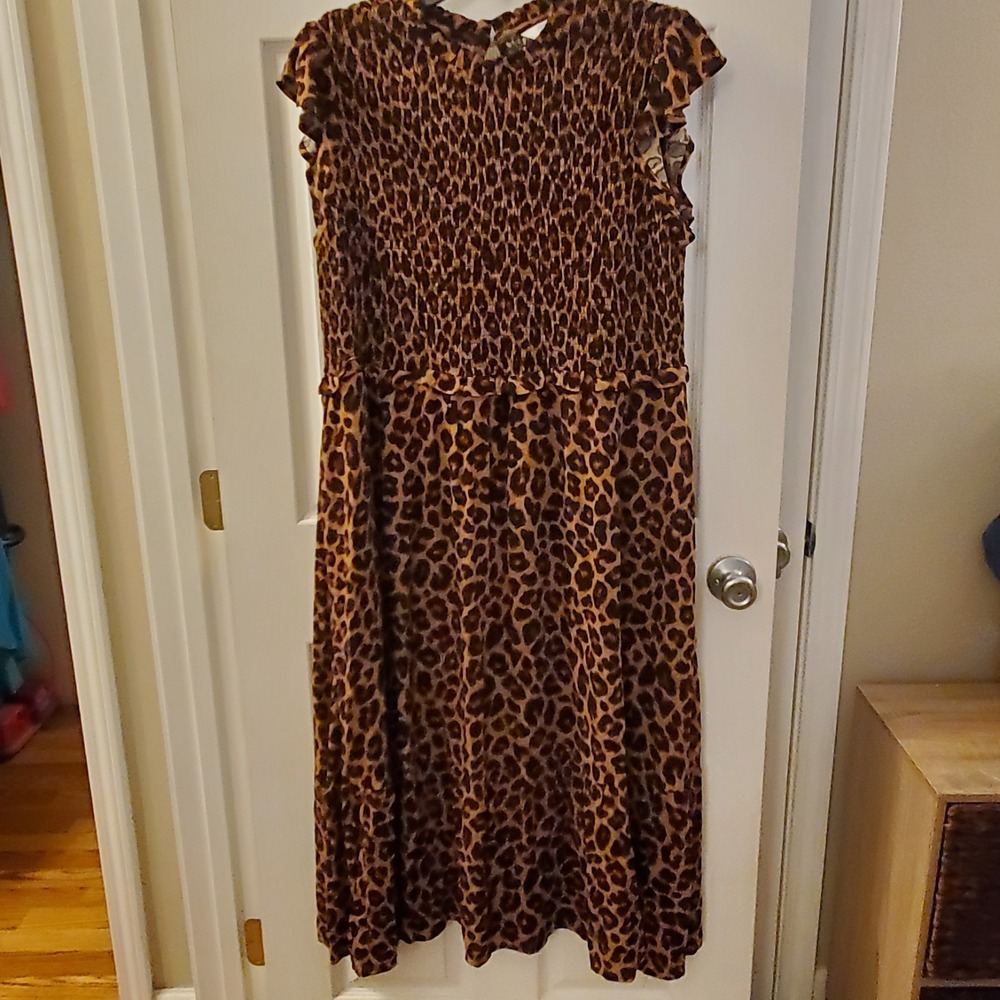 Time and Tru sz XXL cheetah print rayon maxi dress flutter slv smock casual fun